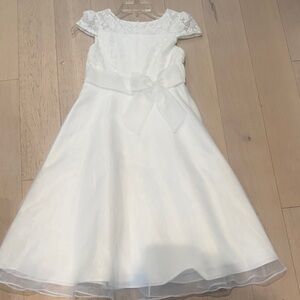 Girls' White Lace Bodice Satin Flower Girl Dress 10